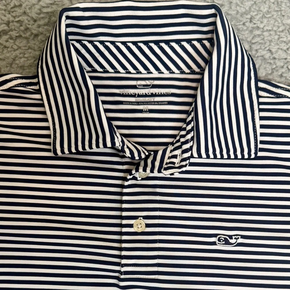Vineyard Vines Black and White Striped Kids Sankaty Performance Polo